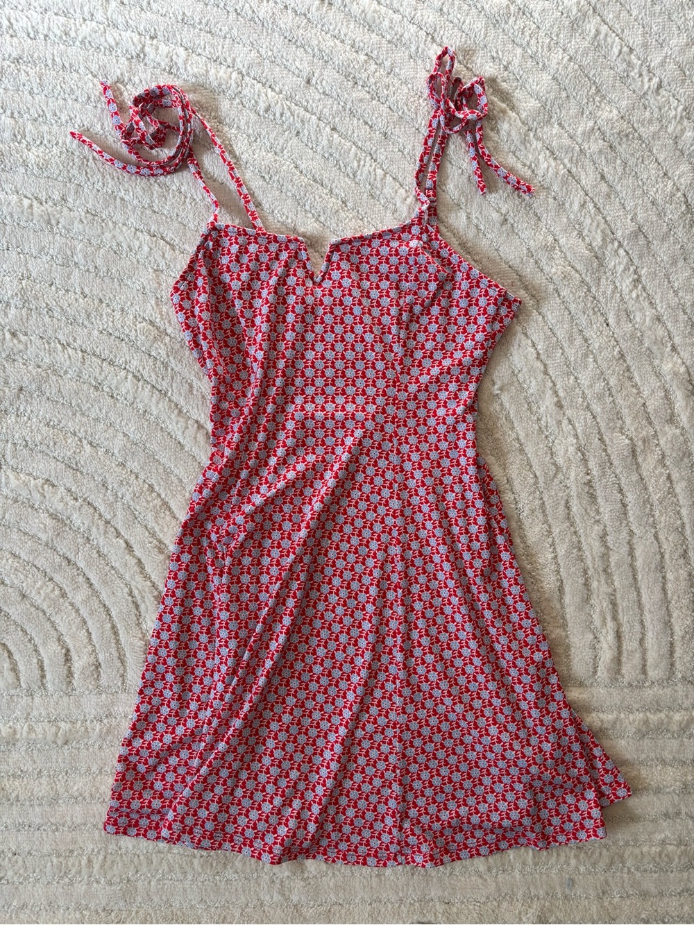 Red Slim Fit Tie-Shoulder Sundress